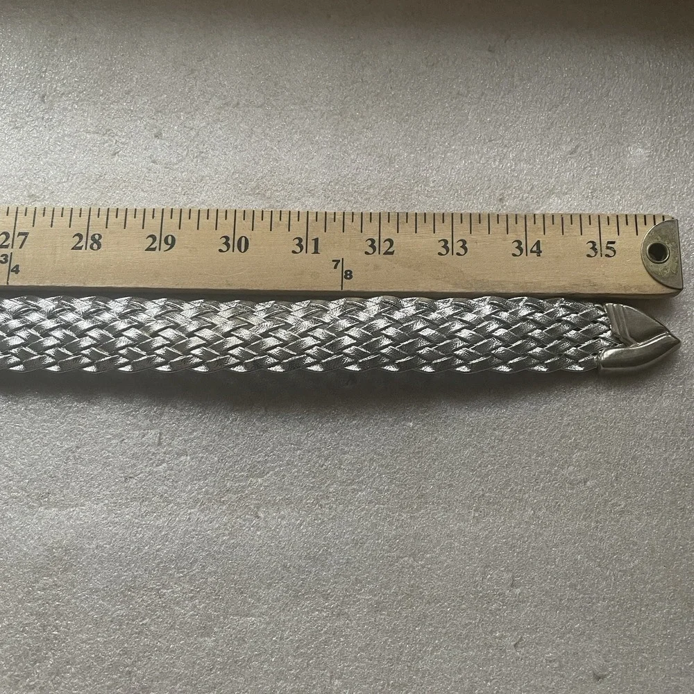 Metallic Silver Woven Statement Belt Adult Medium Adjustable Maximalist Rave 34